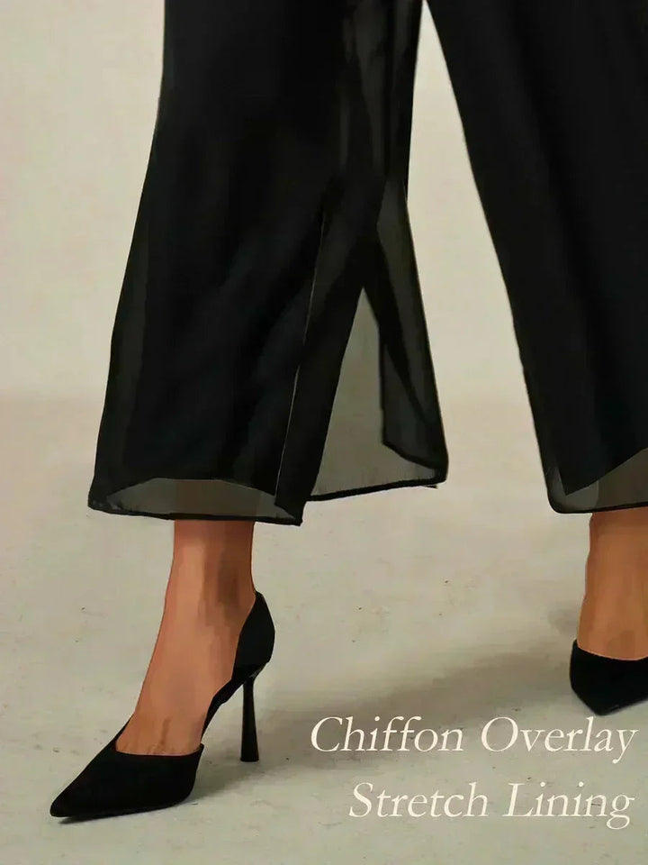 Cropped Broek Met Rechte Pijp En Chiffon Split-Overlay