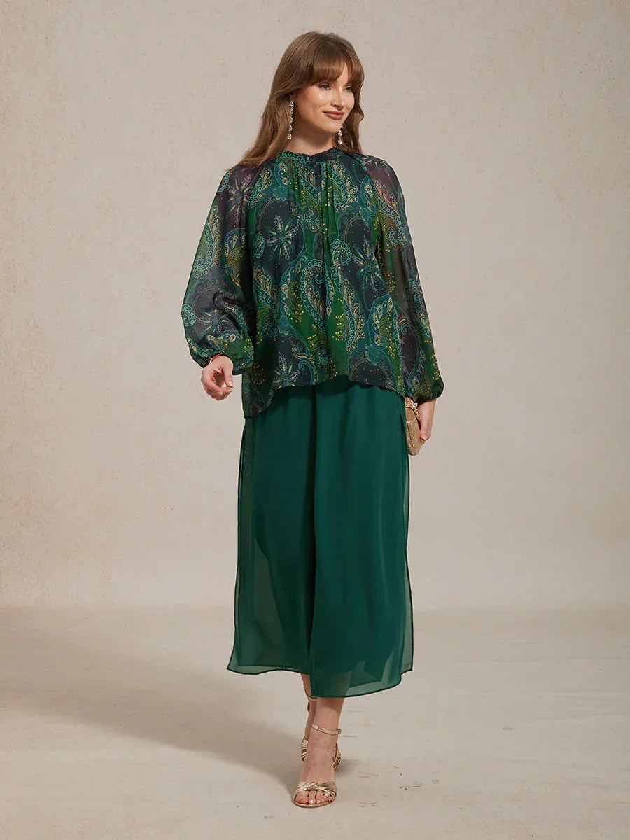 Paisley Chiffon Boerenblouse met Lange Lantaarmouwen
