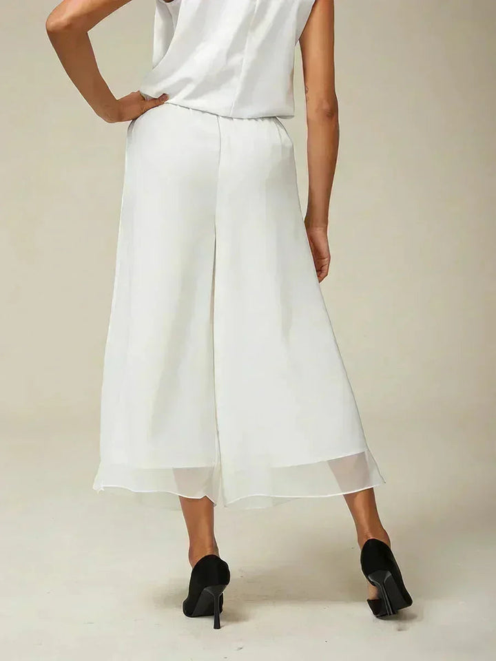 Cropped Broek Met Rechte Pijp En Chiffon Split-Overlay