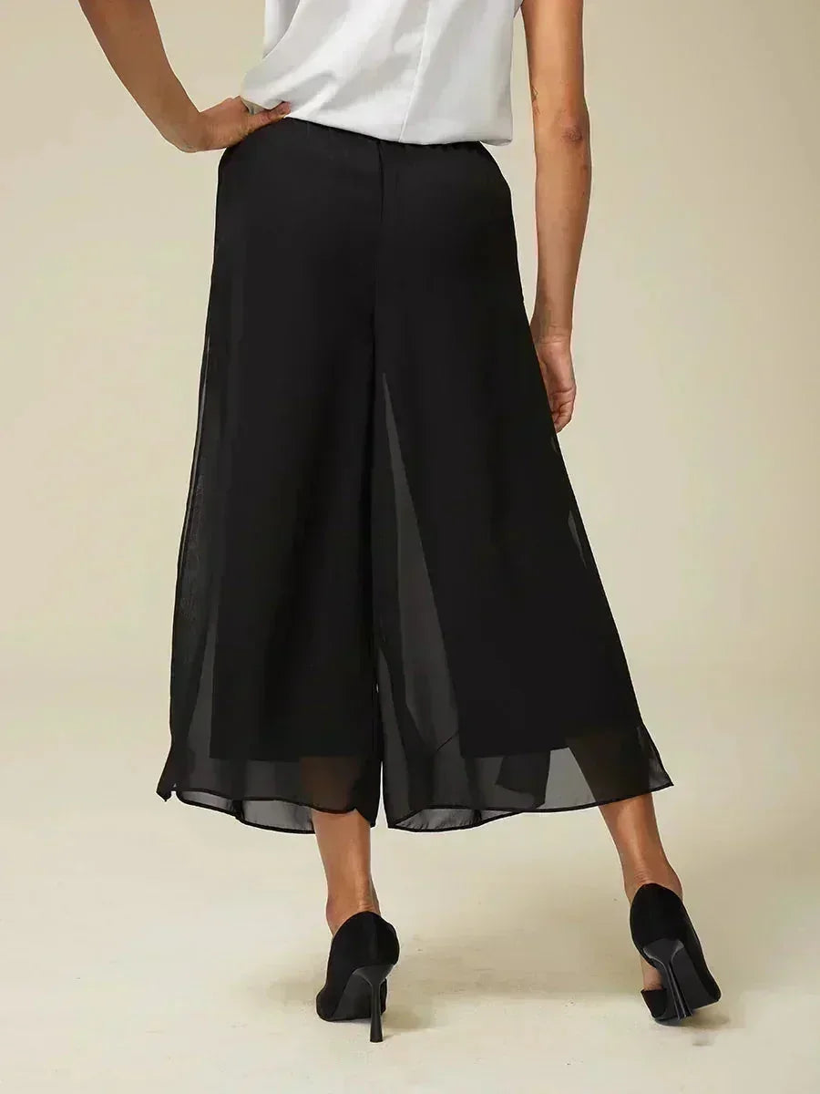 Cropped Broek Met Rechte Pijp En Chiffon Split-Overlay