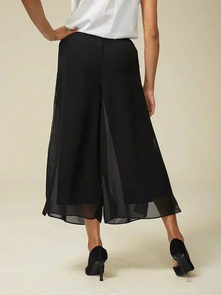 Cropped lengte rechte pijp broek met chiffon split pijp overlay