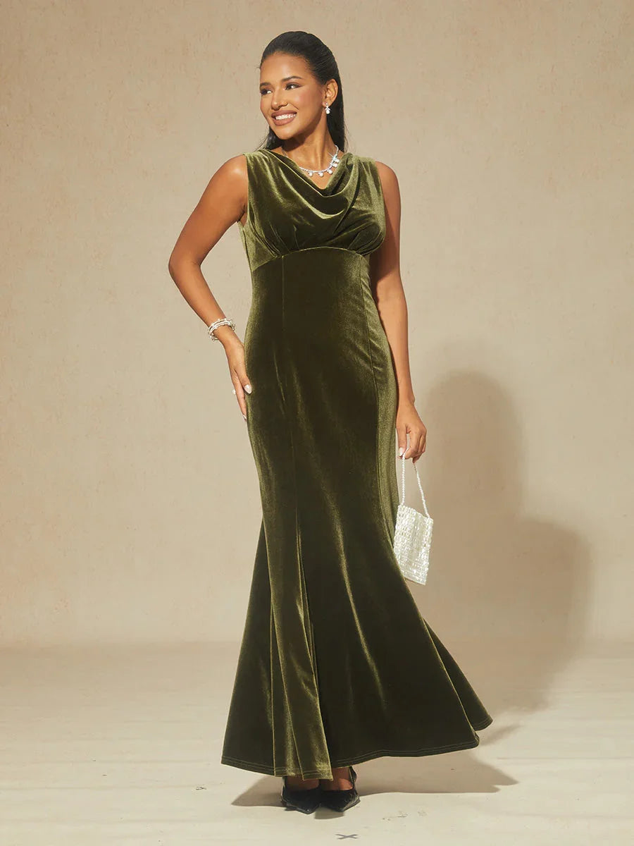 High-Stretch Fluwelen Mouwloze Maxi-Jurk