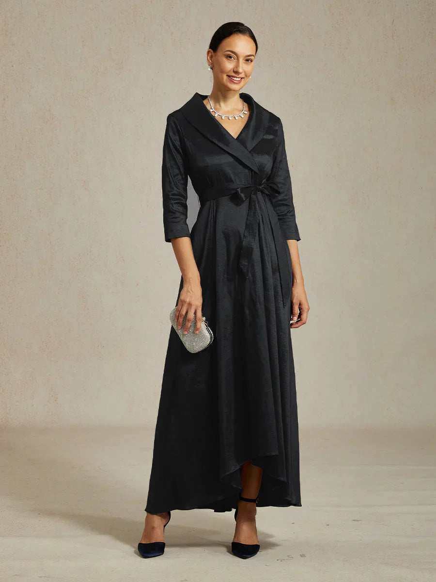 High Low Taffeta Cocktail Dress with Tie Belt
