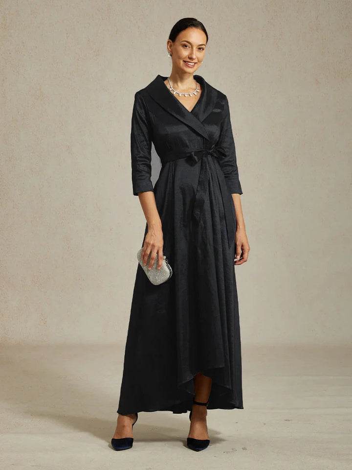 High Low Taffeta Cocktail Dress with Tie Belt
