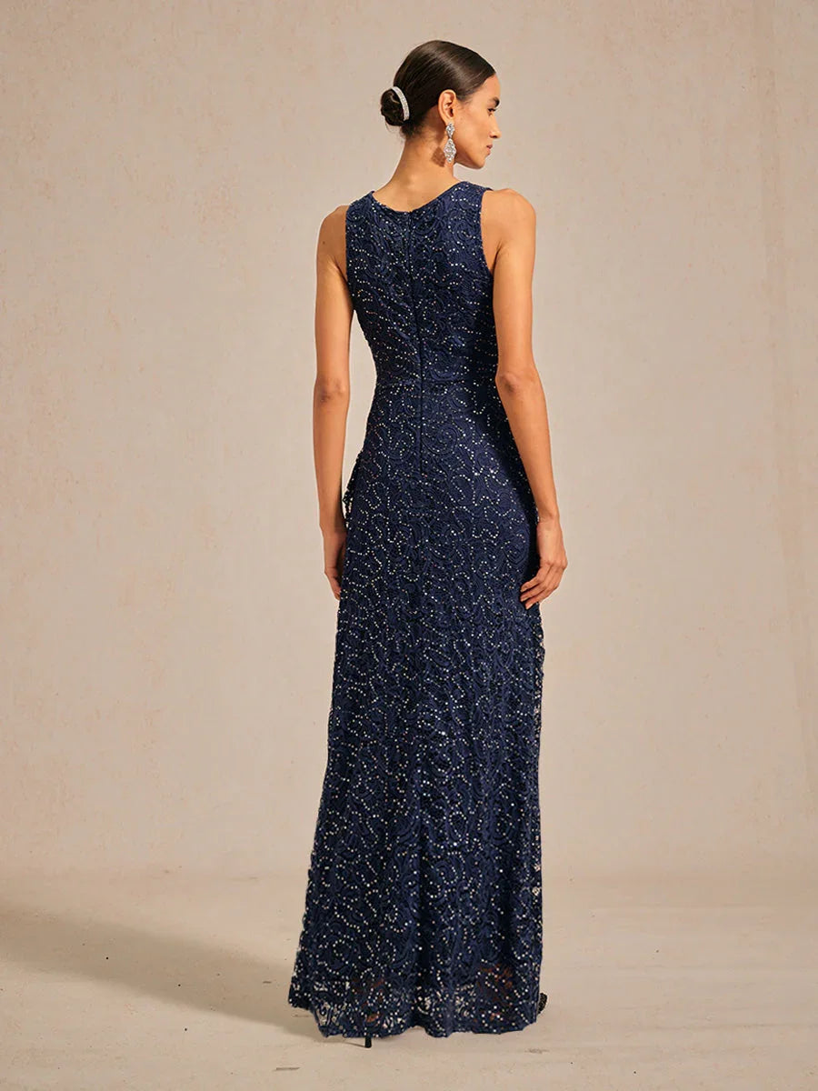 Maxi-Jurk Met Kant, Pailletten En Ruches