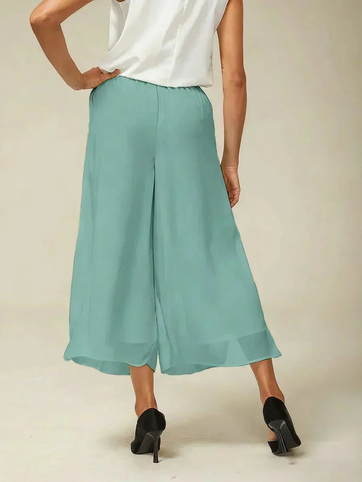 Cropped Broek met Rechte Pijpen en Chiffon Overlay met Split
