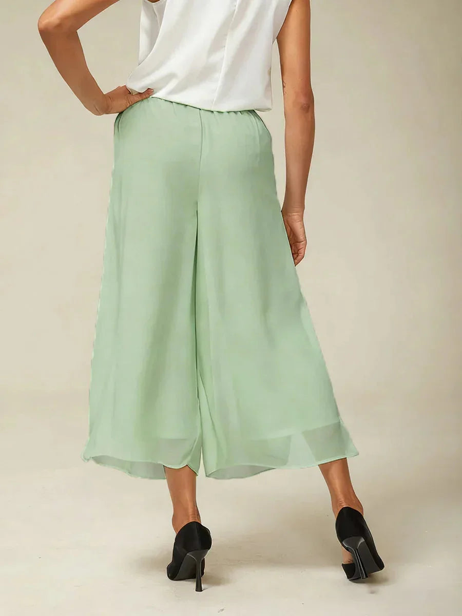 Kortvallende Rechte Broek Met Chiffon Splitpijp-Overlaag