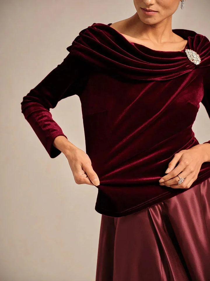 Fluwelen Blouse met Lange Mouwen en Gerimpelde Kraag