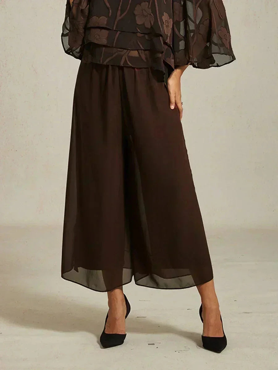 Cropped Broek Met Rechte Pijpen En Chiffon Splitpijp-Overlay
