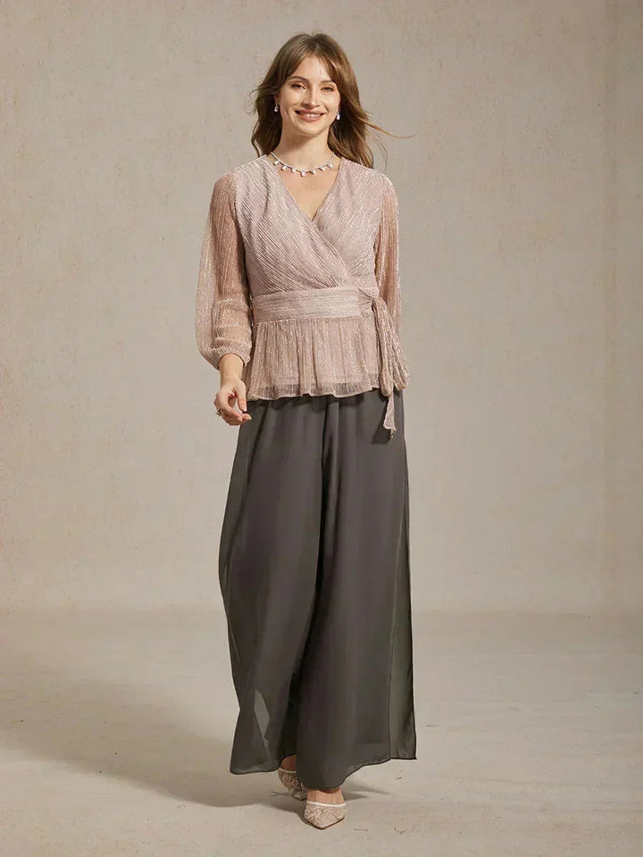 Broek Met Rechte Pijpen En Chiffon Split-Overlay