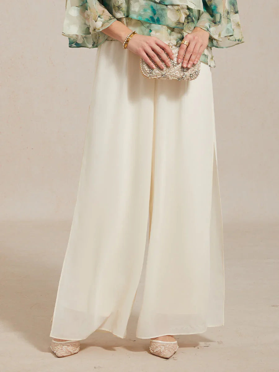 Broek Met Rechte Pijp En Chiffon Overlay Met Gesplitste Pijpen