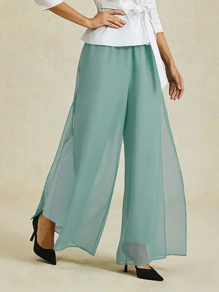 Rechte broek met chiffon split been overlay