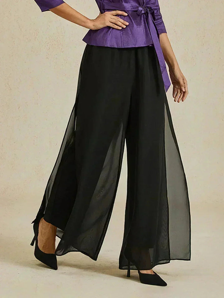 Broek Met Rechte Pijp En Chiffon Split-Overlaag