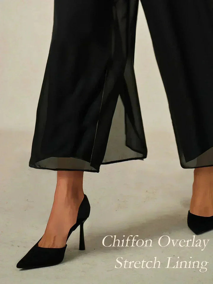 Broek Met Korte Lengte En Rechte Pijpen Met Chiffon Split-Overlay