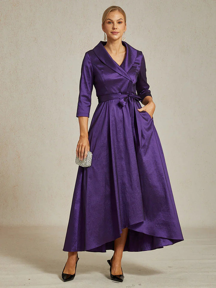 High Low Taffeta Cocktail Dress with Tie Belt
