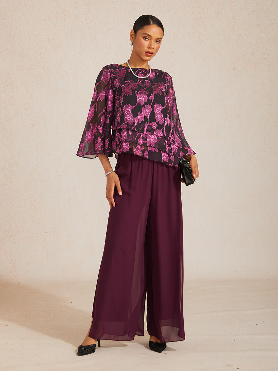 Straight Leg Pant With Chiffon Split Leg Overlay