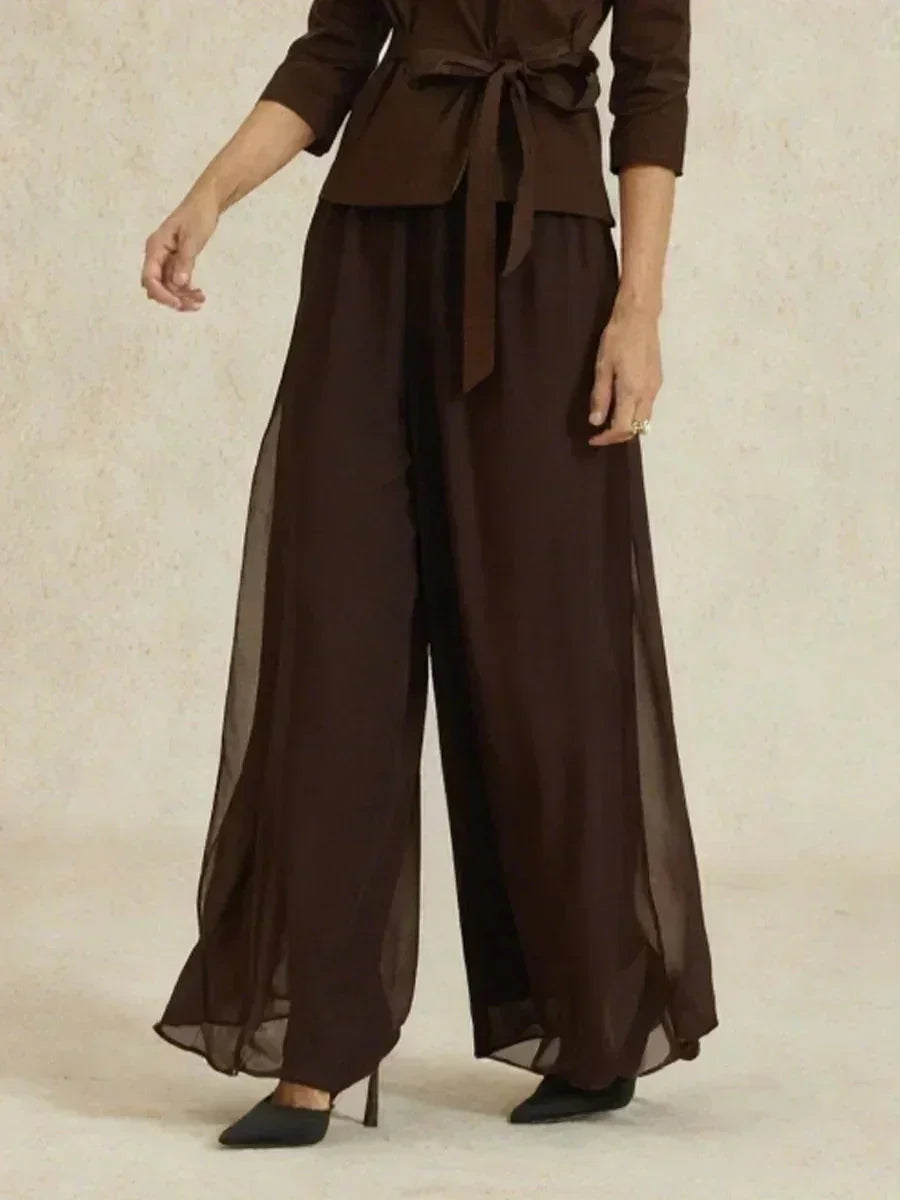 Kanten Broek Met Rechte Pijpen En Chiffon Split-Overlay