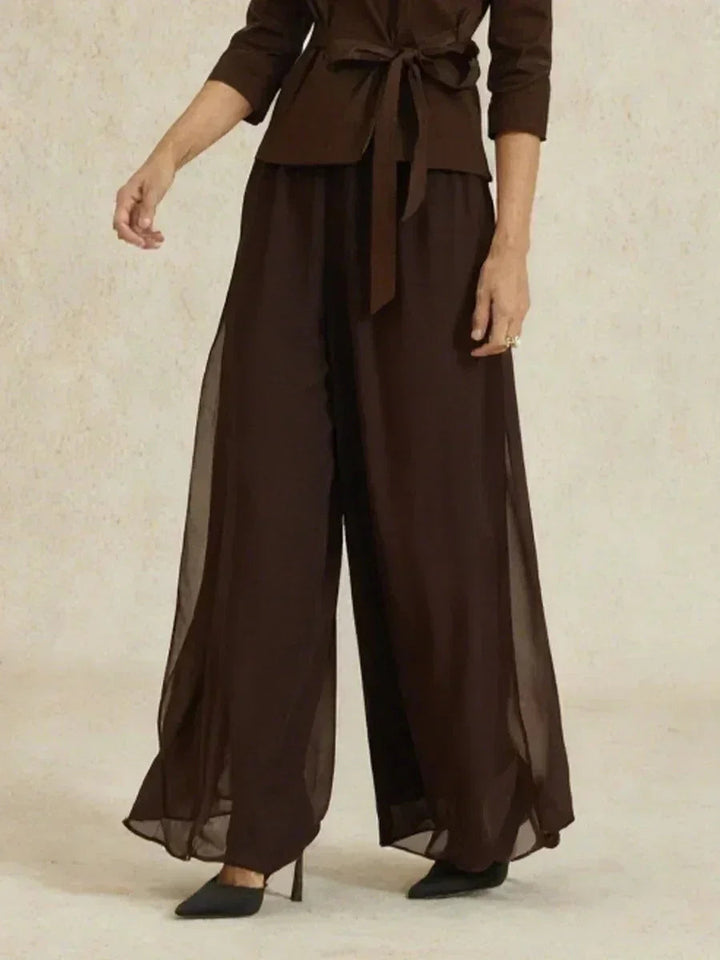 Rechte Broek met Chiffon-Overlay en Gespleten Pijp
