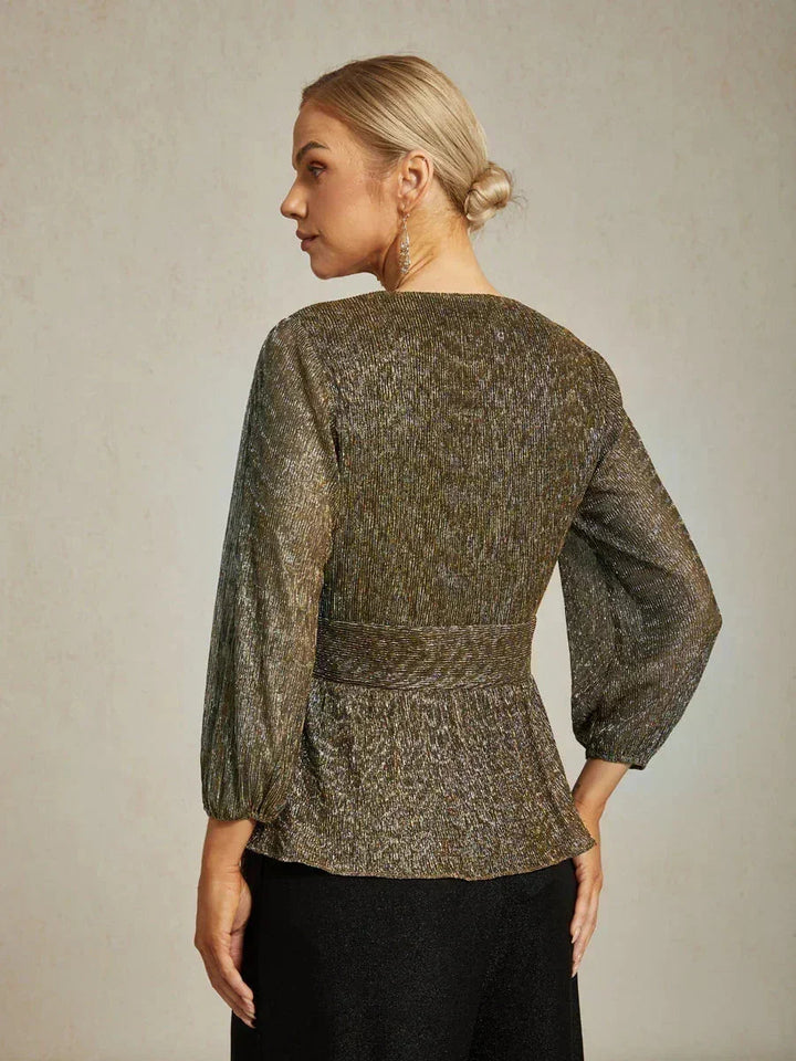 Metallic Geplooide Chiffon Wikkel-Top