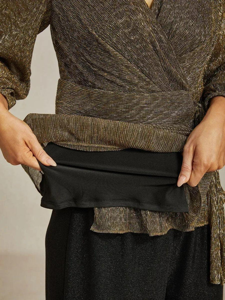 Metallic Geplooide Chiffon Wikkel-Top