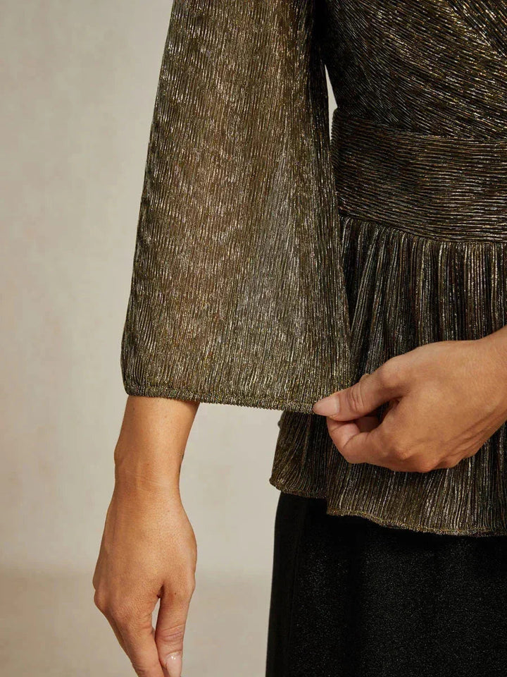 Metallic Geplooide Chiffon Wikkel-Top