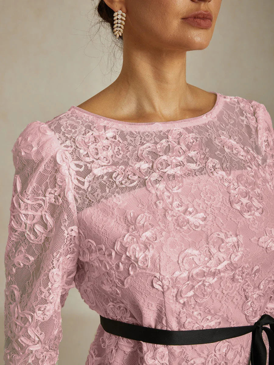 Blouse Met 3/4-Mouw, Rozetkant en Paillettenaccent
