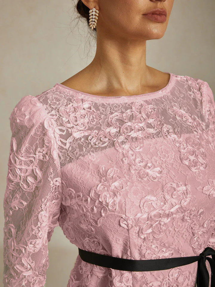 Blouse Met 3/4-Mouw, Rozetkant en Paillettenaccent