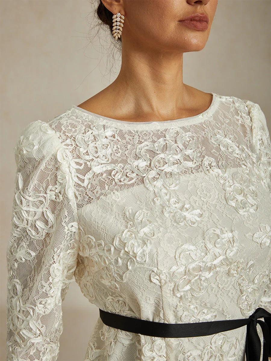 3/4-mouw Kantblouse met Rozet en Paillettenaccent