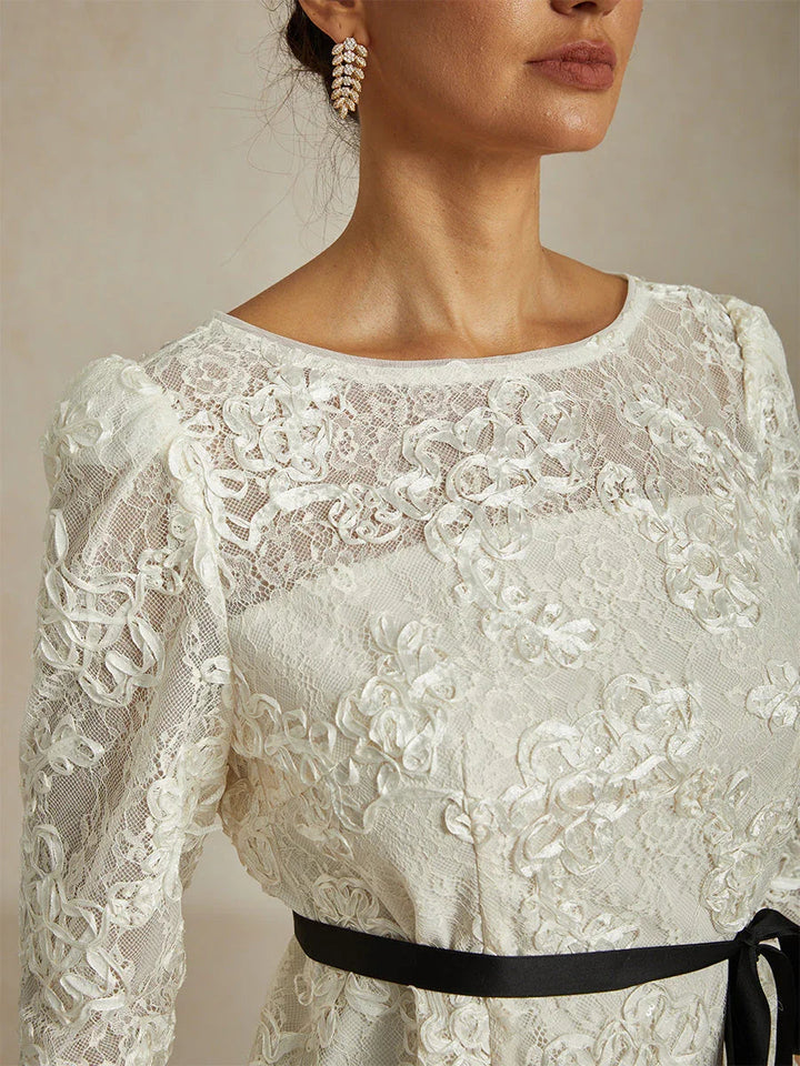 3/4-mouw Kantblouse met Rozet en Paillettenaccent