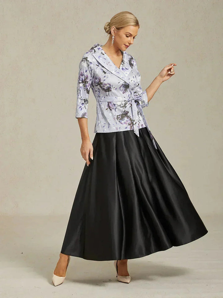 3/4-Mouw Stretch-taffeta Blouse Met Strikdetail In De Taille