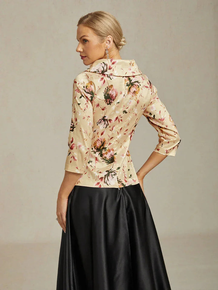 3/4-Mouw Stretch-taffeta Blouse Met Strikdetail In De Taille