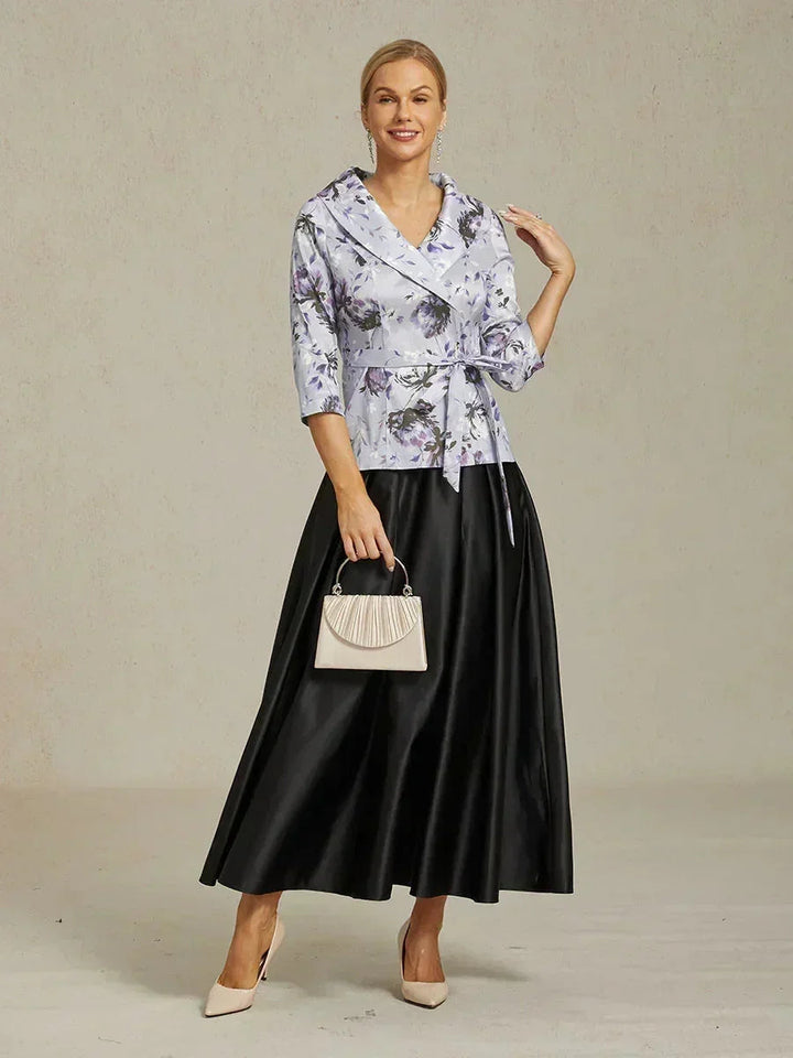 3/4-Mouw Stretch-taffeta Blouse Met Strikdetail In De Taille