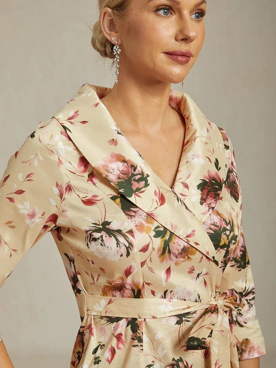 3/4-Mouw Stretch-taffeta Blouse Met Strikdetail In De Taille