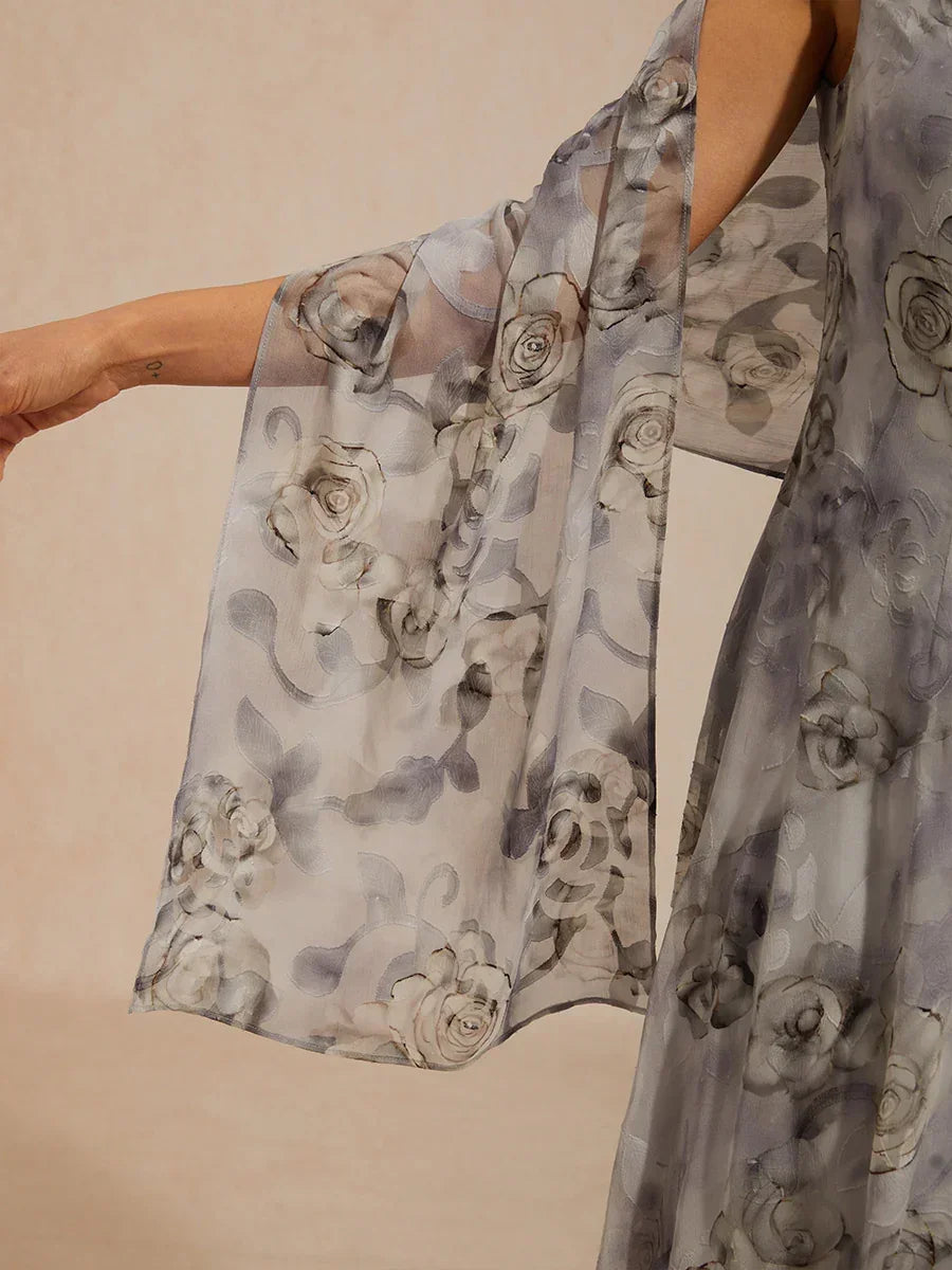 Bloemenprint jurk met col, theelange en volantzoom