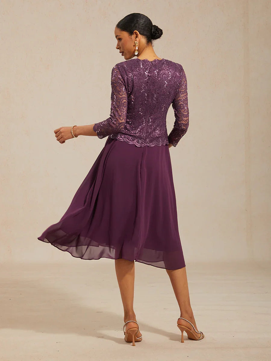 Elegante kanten- en chiffon theelange jurk