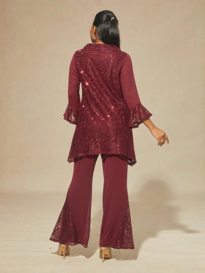 Middenhoge Chiffon Flared Broek met Kanten Bies