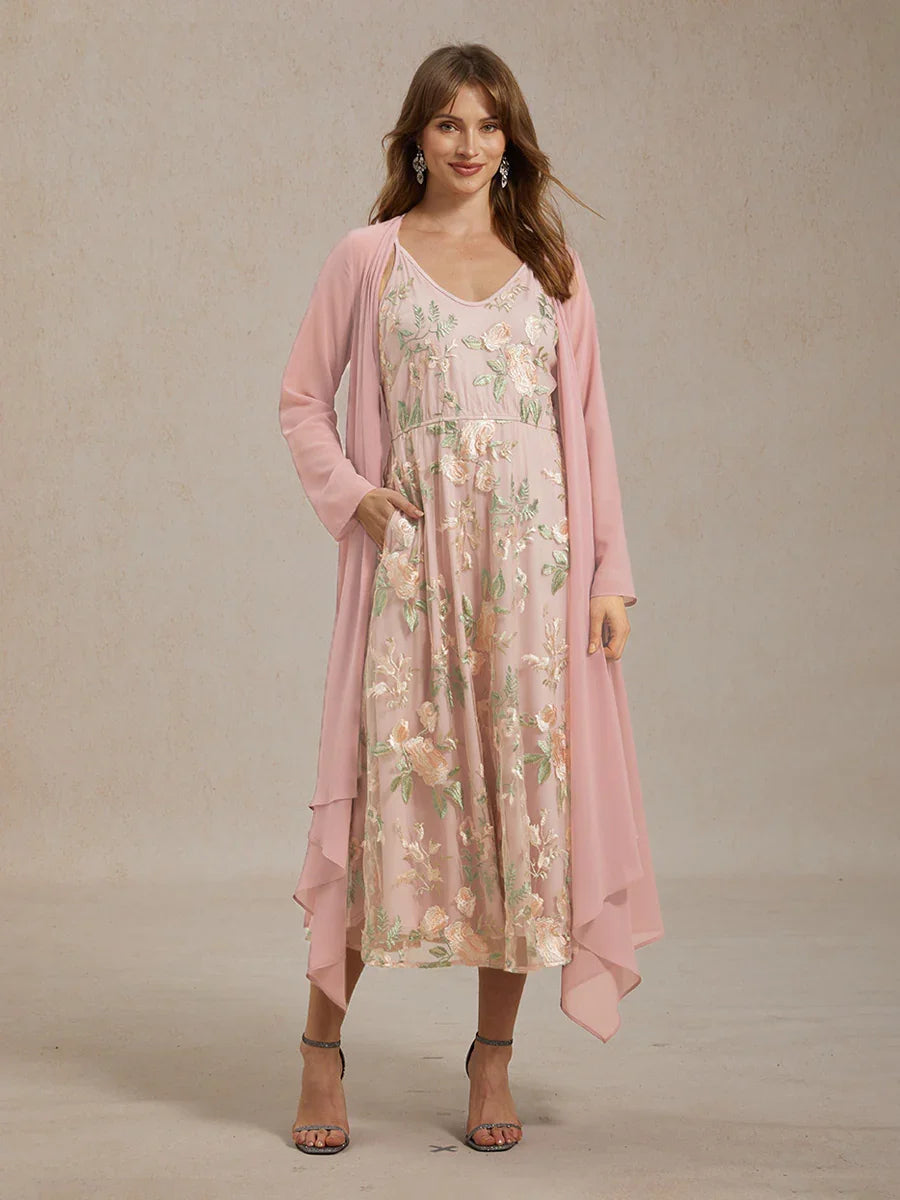 Geborduurde kanten chiffon jurk set