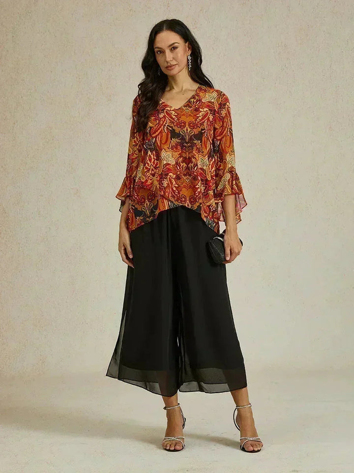 Cropped Broek Met Rechte Pijp En Chiffon Split-Overlay