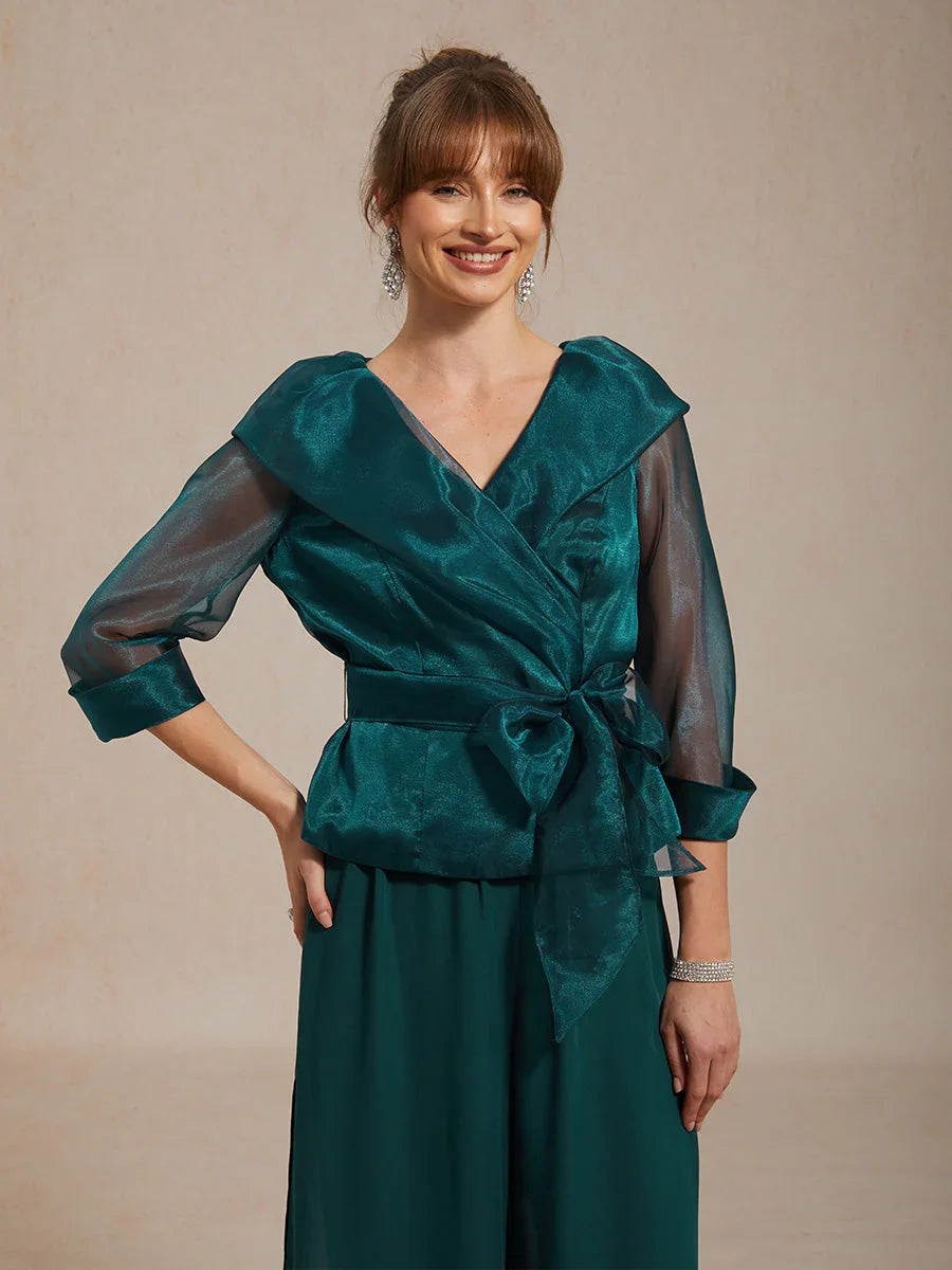 Transparante Organza Blouse met Kraag en Strik