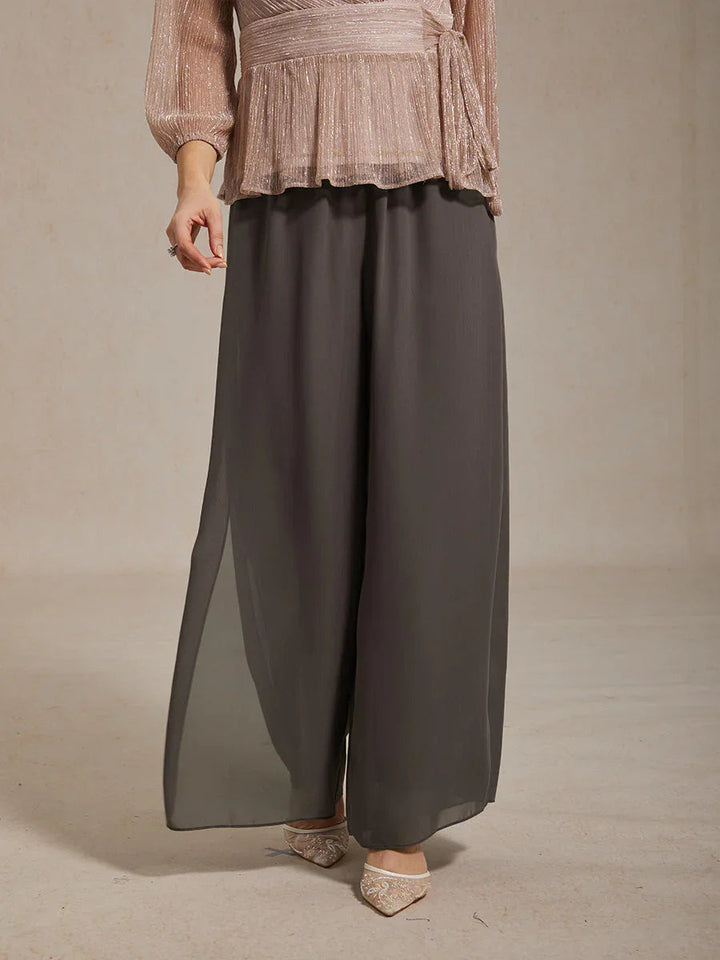 Kanten Broek Met Rechte Pijpen En Chiffon Split-Overlay