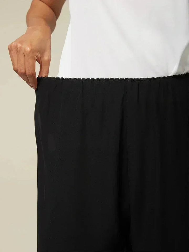 Kortvallende Rechte Broek Met Chiffon Splitpijp-Overlaag