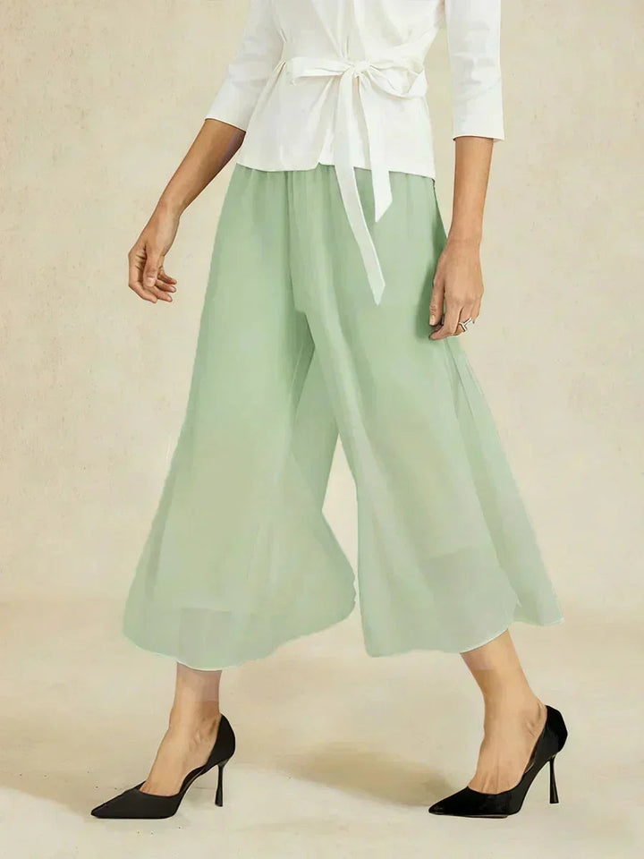 Cropped Straight-Leg Broek Met Chiffon Split-Pijp Overlay