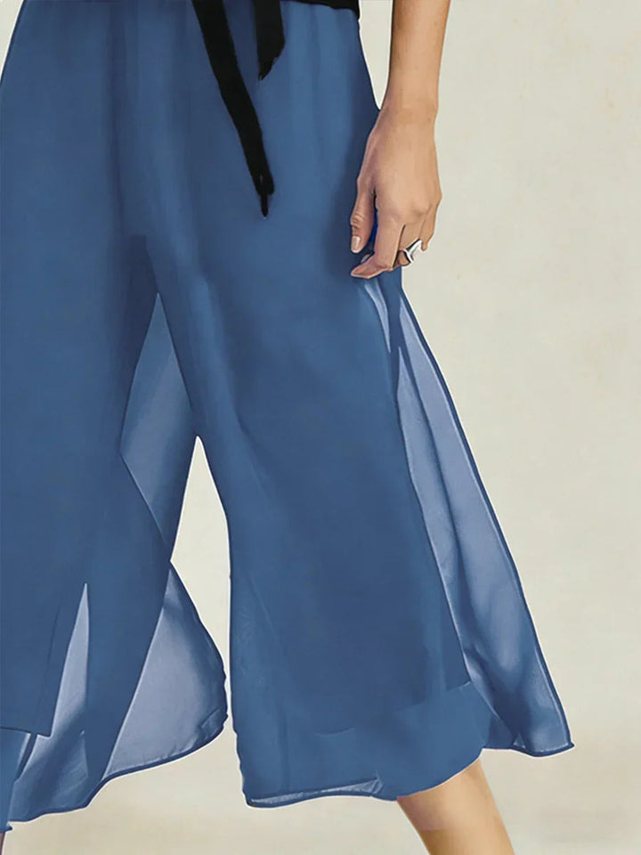 Broek Met Korte Lengte En Rechte Pijpen Met Chiffon Split-Overlay