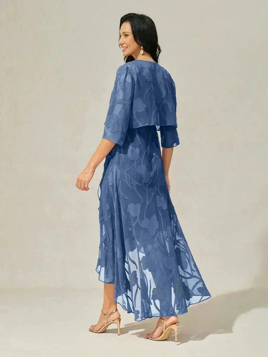 Chiffon Mouwloze Avondjurk Met Bloemenprint En Asymmetrische Zoom
