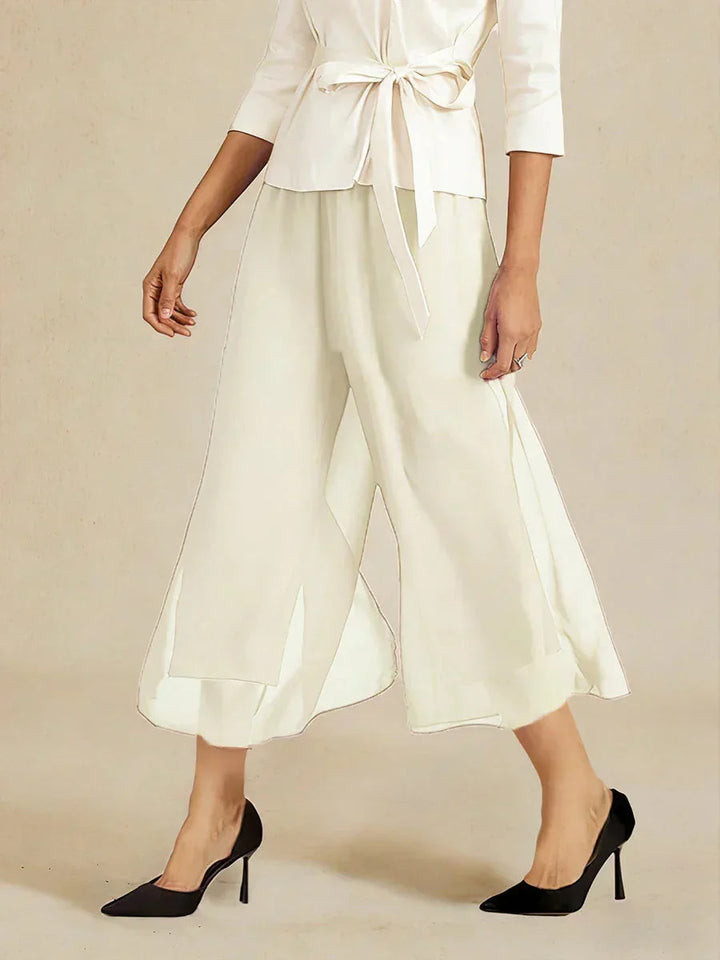 Cropped Broek Met Rechte Pijp En Chiffon Split-Overlay