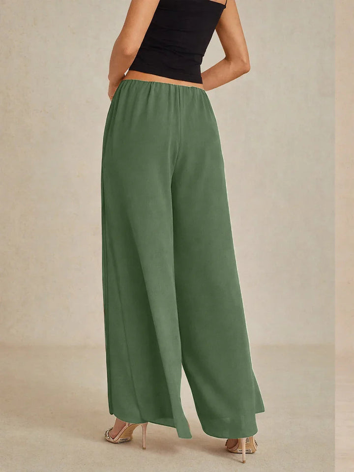 Broek Met Rechte Pijpen En Chiffon Split-Overlay