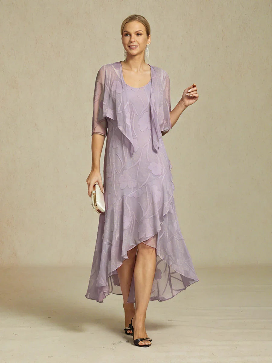 Floral Chiffon Sleeveless Evening Gown with Asymmetrical Hem
