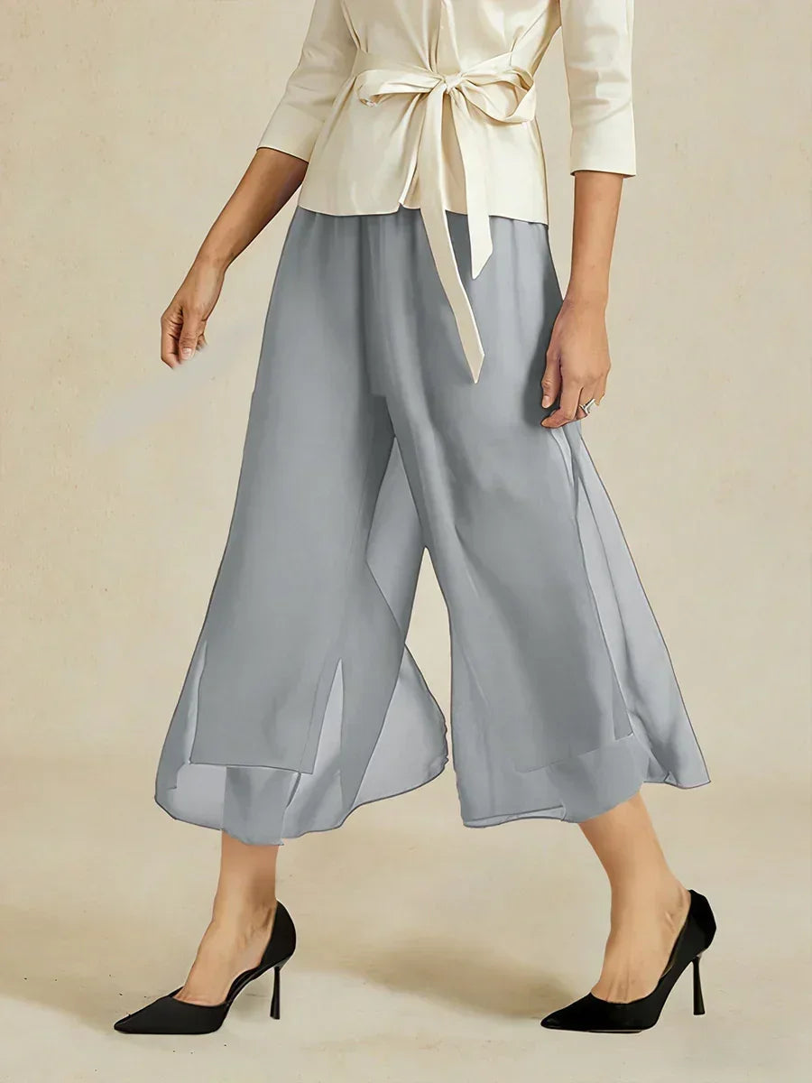 Cropped Broek Met Rechte Pijp En Chiffon Split-Overlay