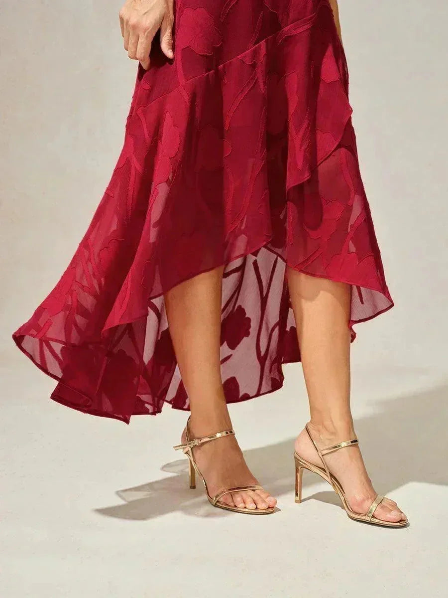 Bloemenchiffon Mouwloze Avondjurk met Asymmetrische Zoom