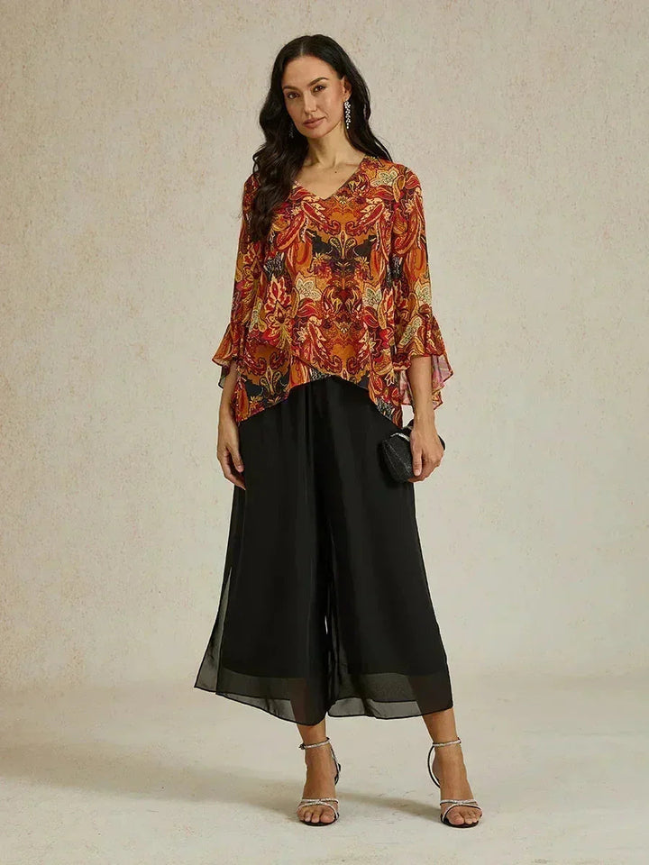Pantalon Met Rechte Pijpen in Cropped Lengte met Chiffon Split-Overlay